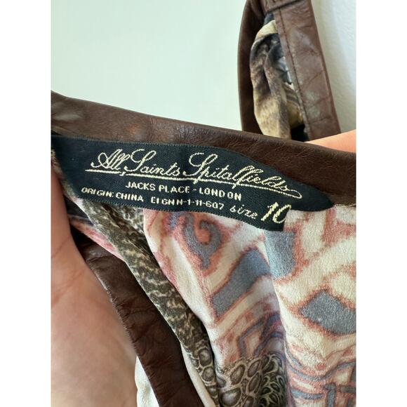 AllSaints Silk Abstract Print Maxi Dress w/ Leather Straps Sz 10 (US 6) - Picture 3 of 4